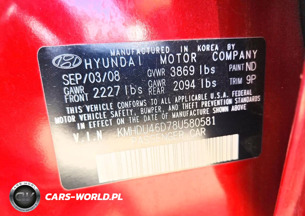 2008 Hyundai Elantra Gls VIN:KMHDU46D78U580581 - 12