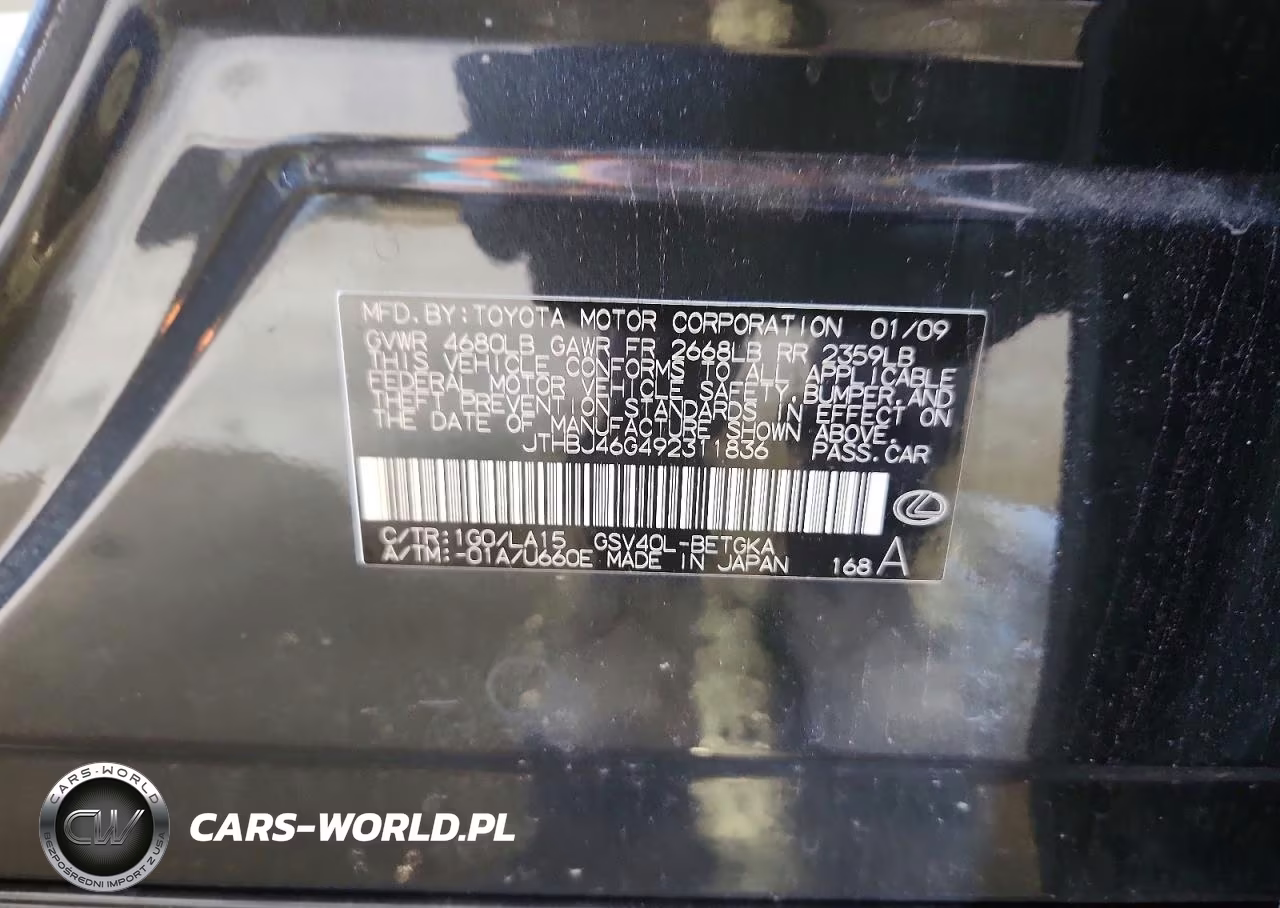 2009 Lexus Es 350 VIN:JTHBJ46G492311836 - 13