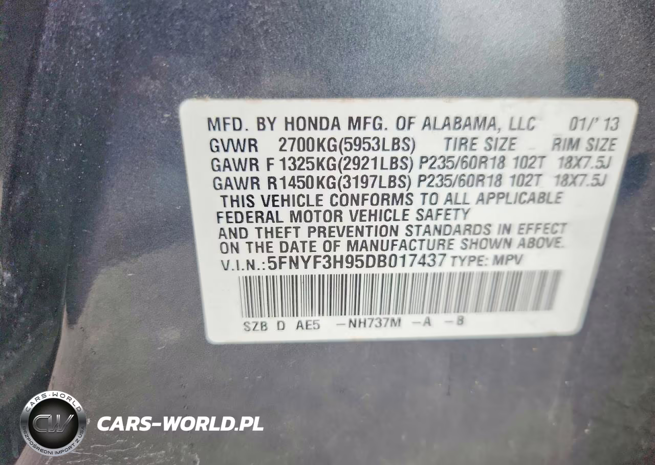 2013 Honda Pilot Touring VIN:5FNYF3H95DB017437 - 13