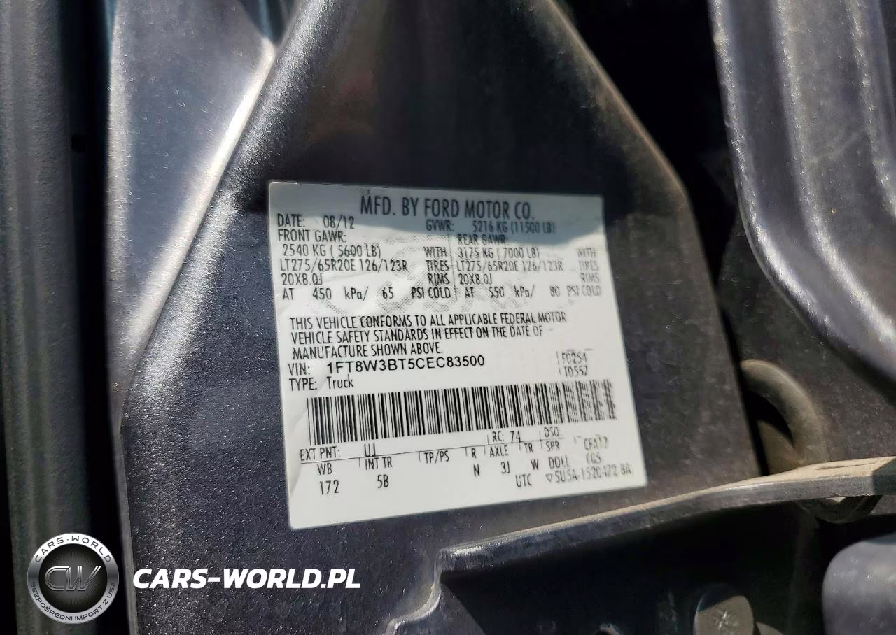 2012 Ford F350 Super Duty VIN:1FT8W3BT5CEC83500 - 12