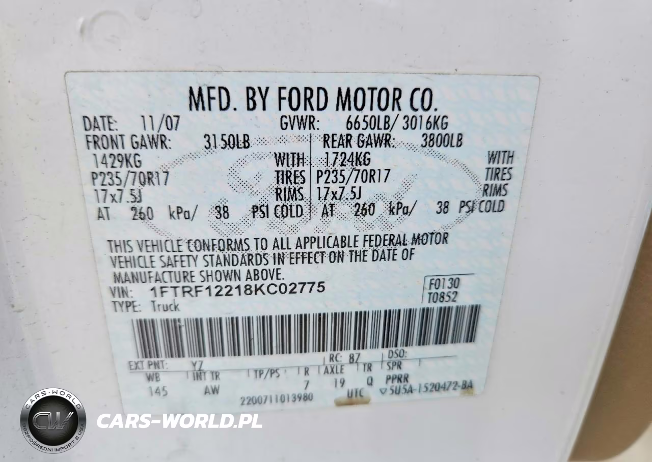 2008 Ford F150 VIN:1FTRF12218KC02775 - 12