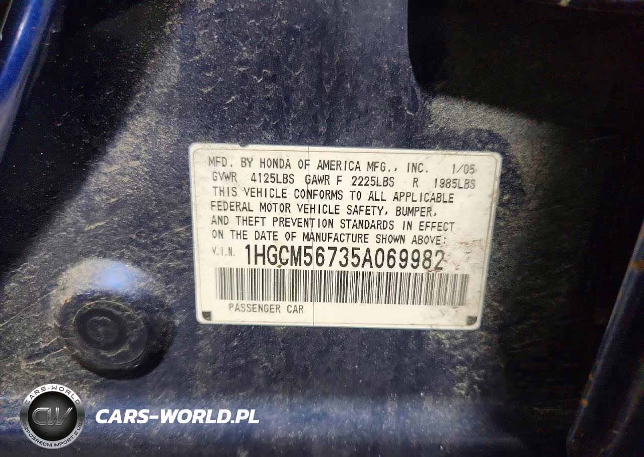 2005 Honda Accord Ex VIN:1HGCM56735A069982 - 12