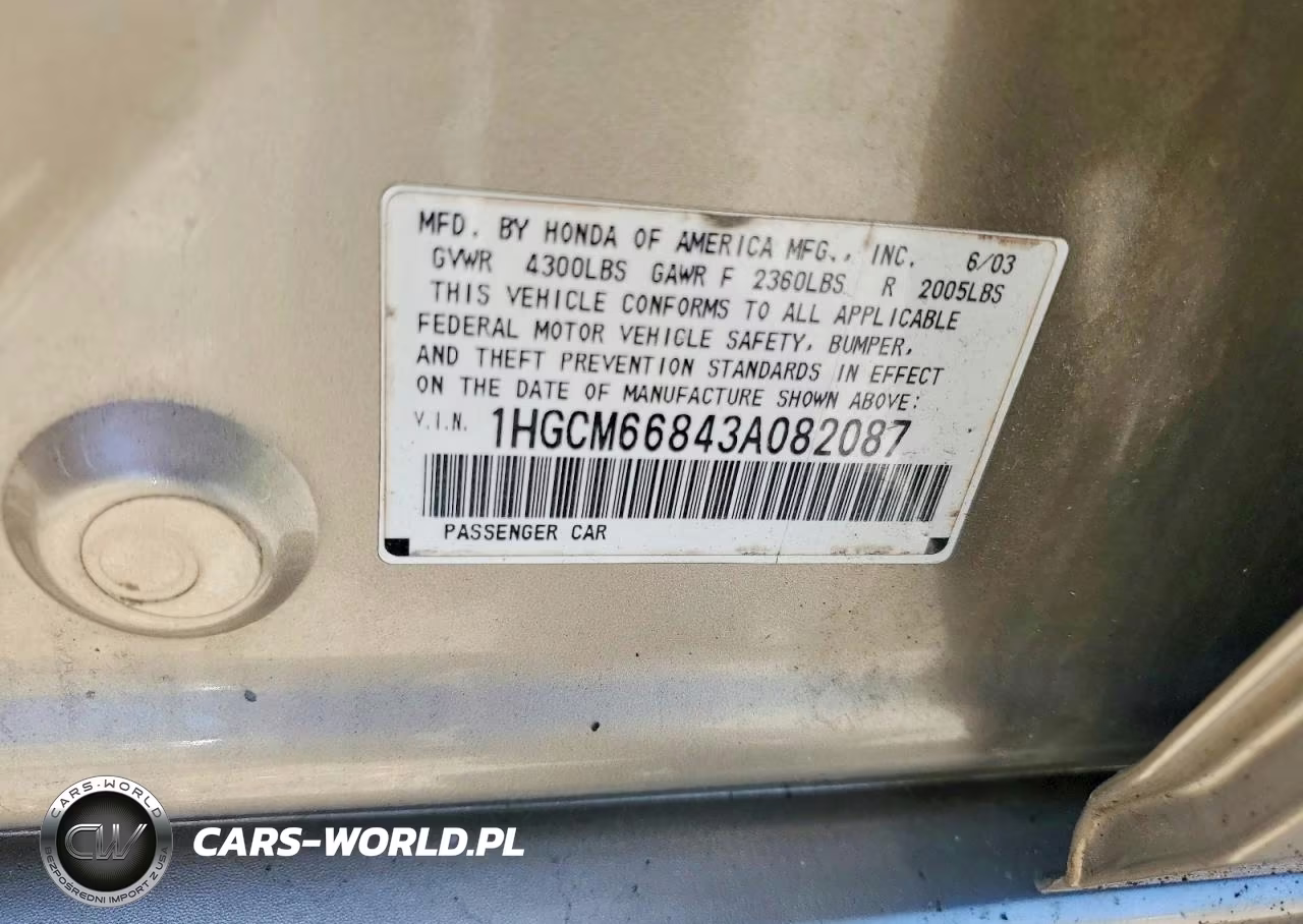 2003 Honda Accord Ex VIN:1HGCM66843A082087 - 12