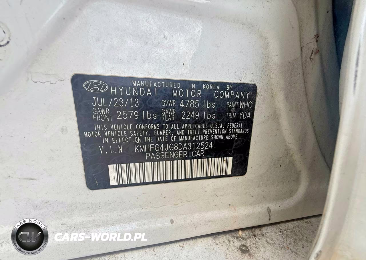 2013 Hyundai Azera Base VIN:KMHFG4JG8DA312524 - 10