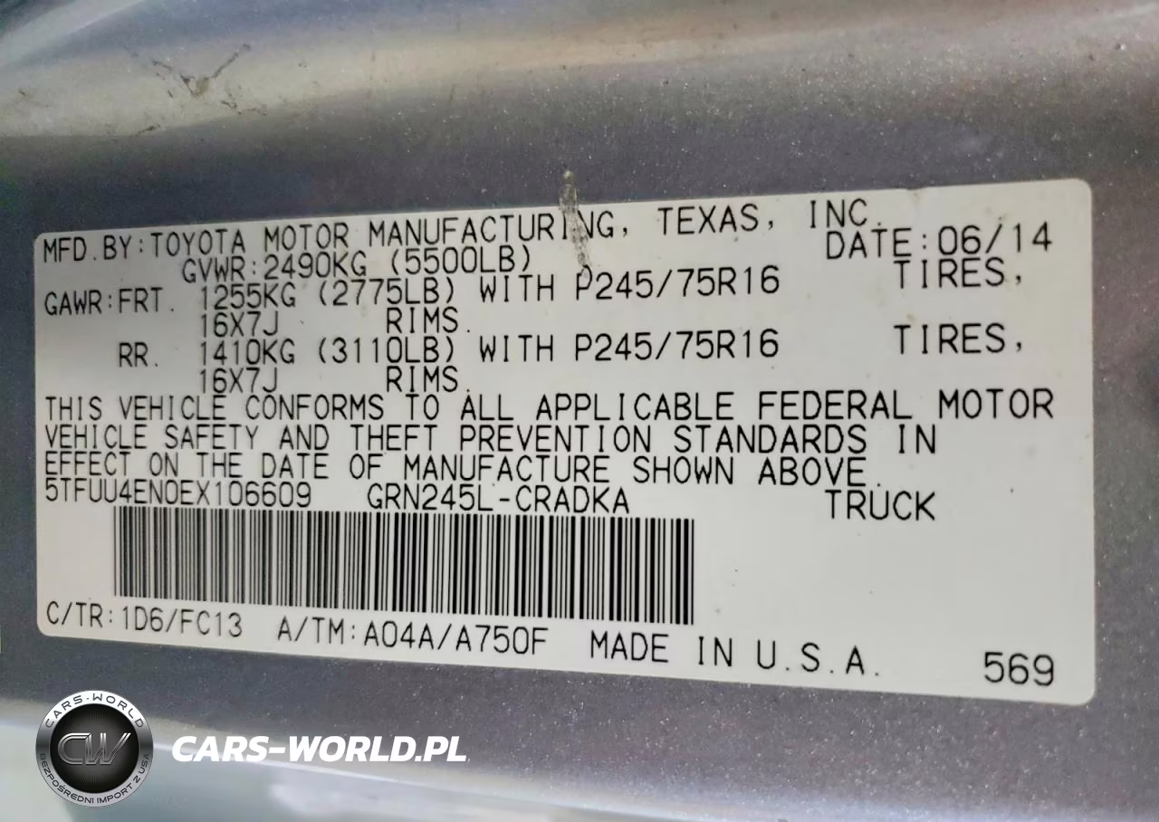 2014 Toyota Tacoma V6 VIN:5TFUU4EN0EX106609 - 12