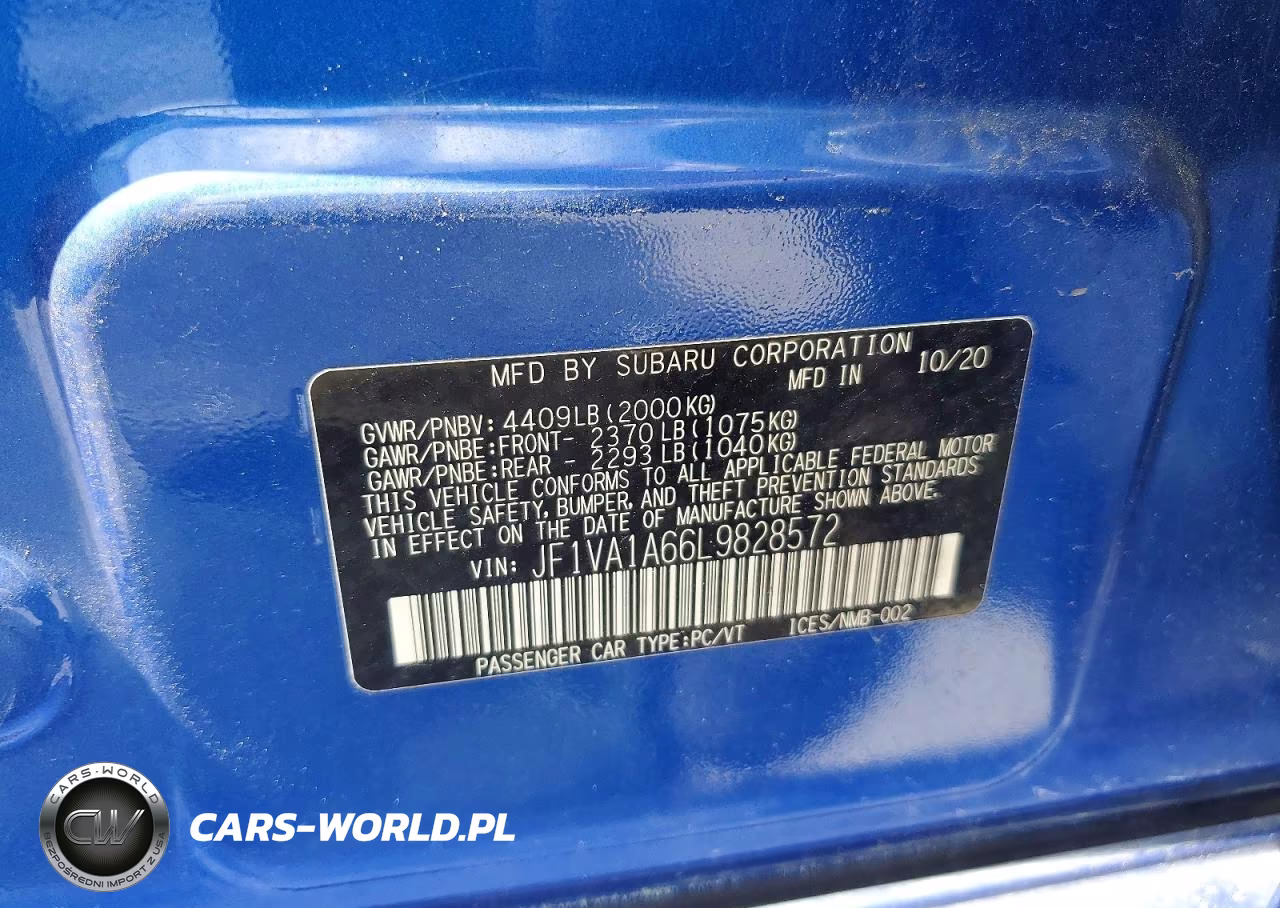 2020 Subaru Wrx VIN:JF1VA1A66L9828572 - 13