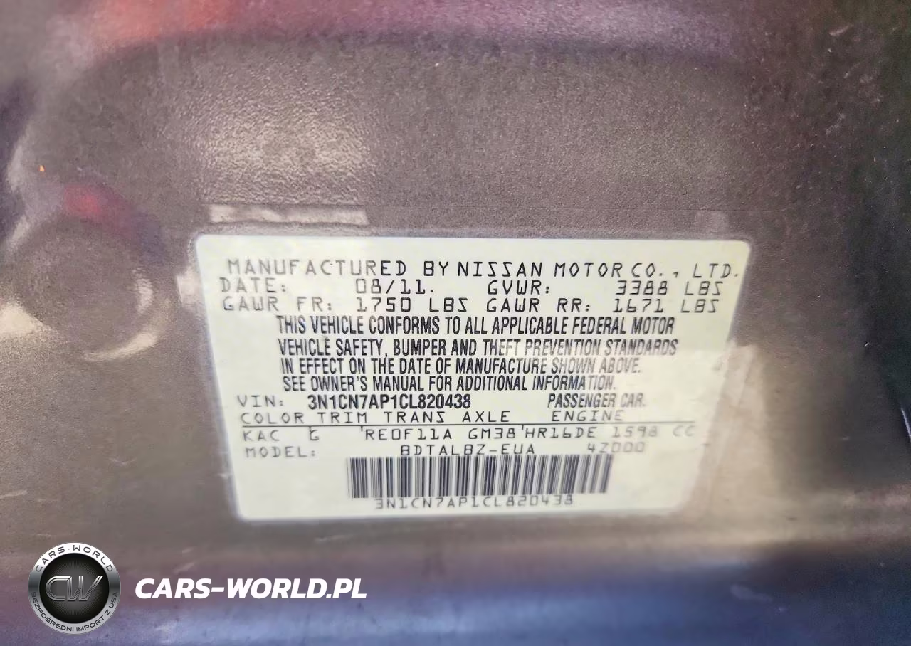 2012 Nissan Versa 1.6 S VIN:3N1CN7AP1CL820438 - 12