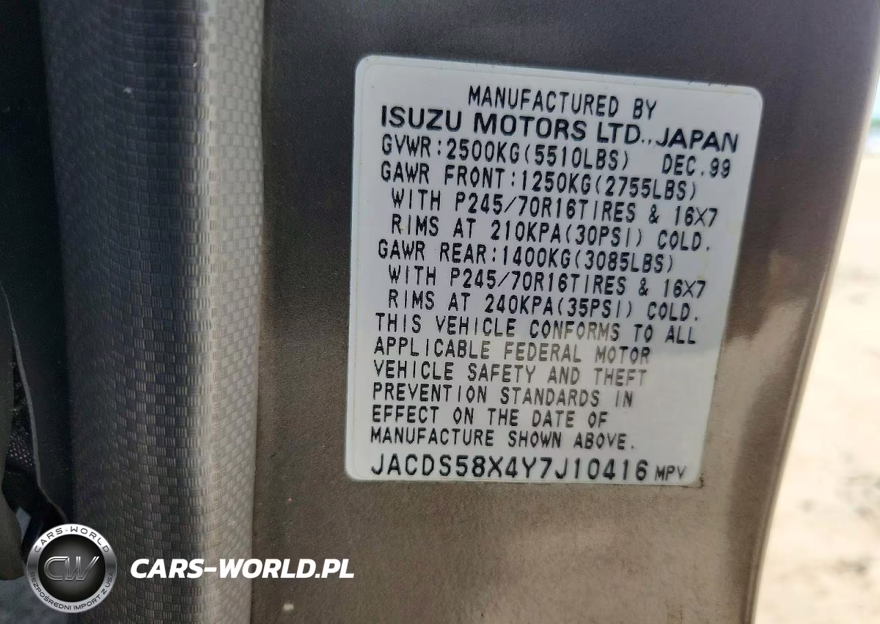 2000 Isuzu Trooper S VIN:JACDS58X4Y7J10416 - 13