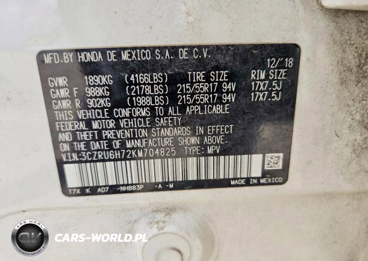 2019 Honda Hr-V Exl VIN:3CZRU6H72KM704825 - 12