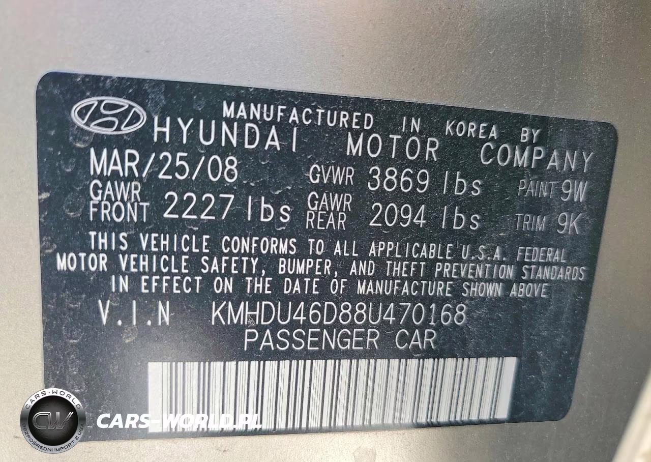 2008 Hyundai Elantra Gls VIN:KMHDU46D88U470168 - 12