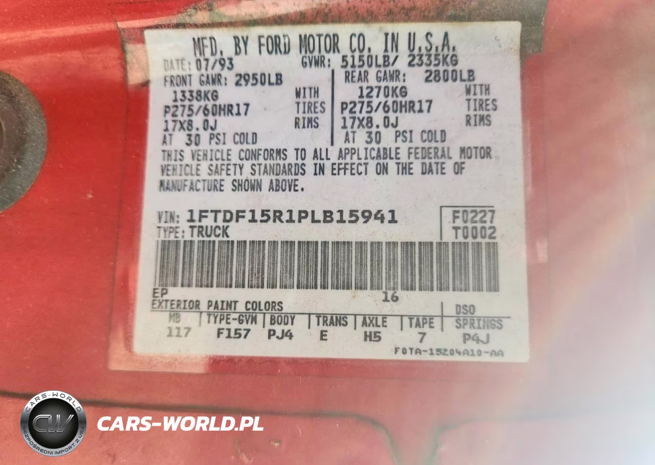 1993 Ford F150 VIN:1FTDF15R1PLB15941 - 12