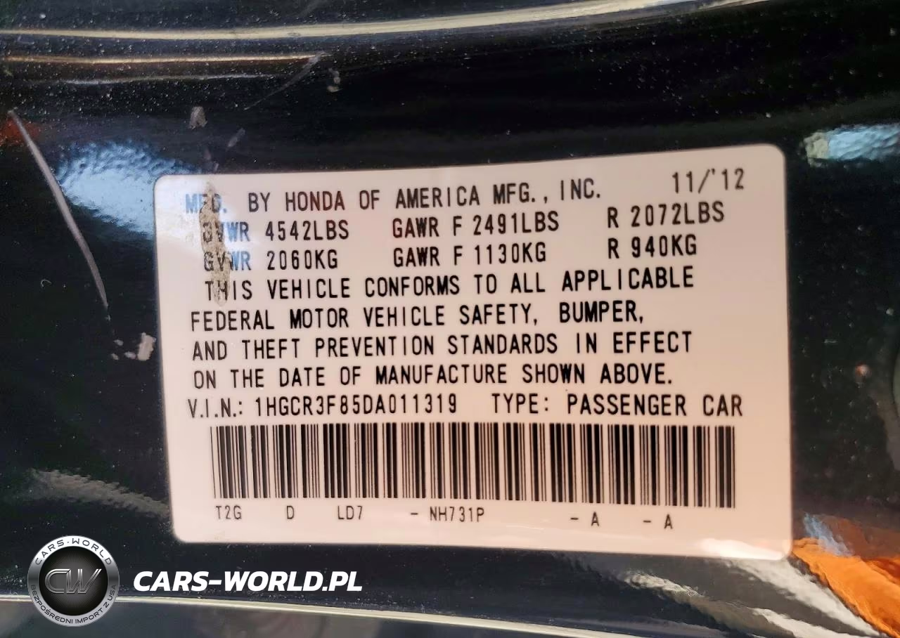 2013 Honda Accord Exl VIN:1HGCR3F85DA011319 - 12