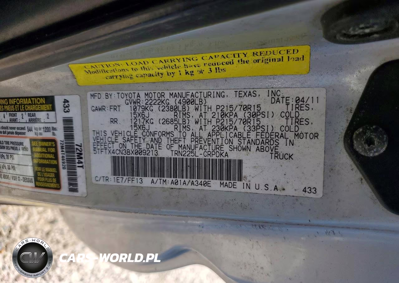 2011 Toyota Tacoma Access Cab VIN:5TFTX4CN3BX009213 - 12