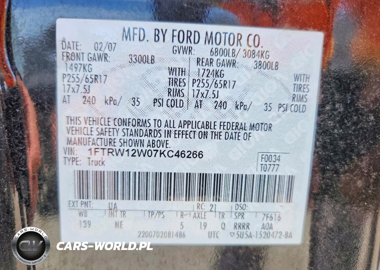 2007 Ford F150 Supercrew VIN:1FTRW12W07KC46266 - 12