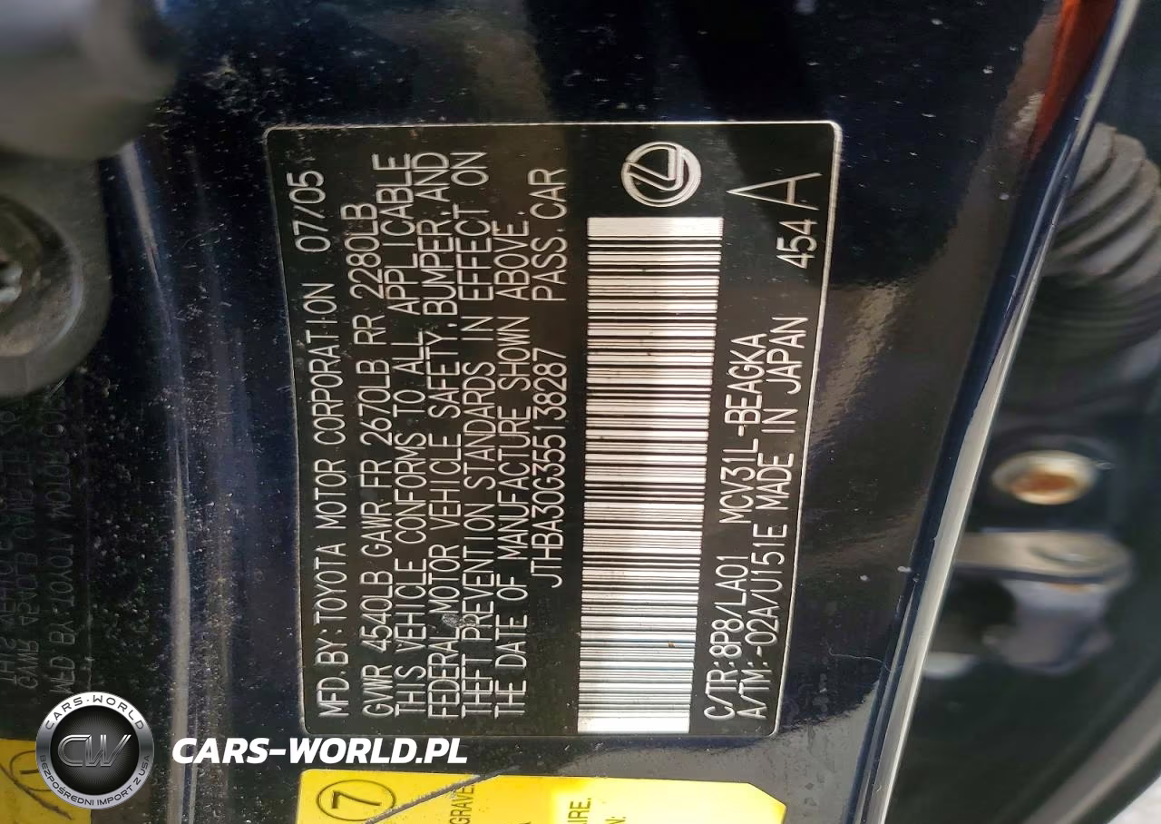 2005 LEXUS ES 330 VIN:JTHBA30G355138287 - 12