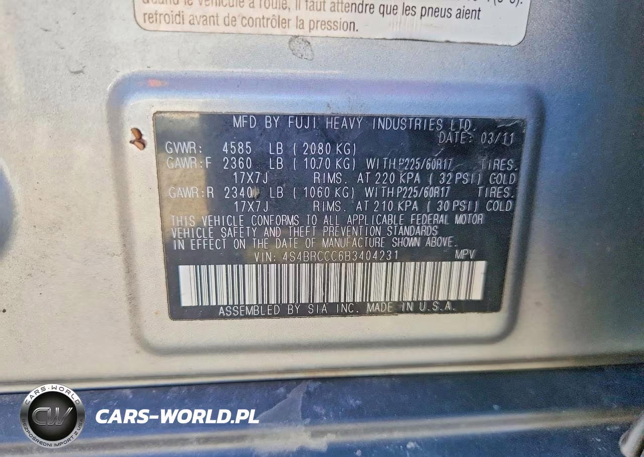 2011 Subaru Outback 2.5I Premium VIN:4S4BRCCC6B3404231 - 13