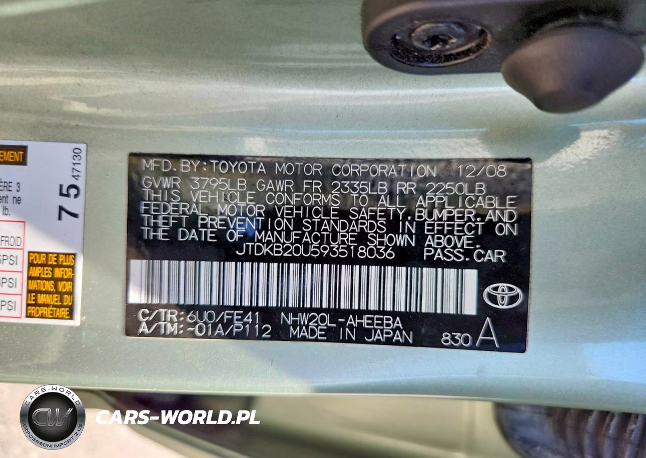 2009 Toyota Prius Base VIN:JTDKB20U593518036 - 12