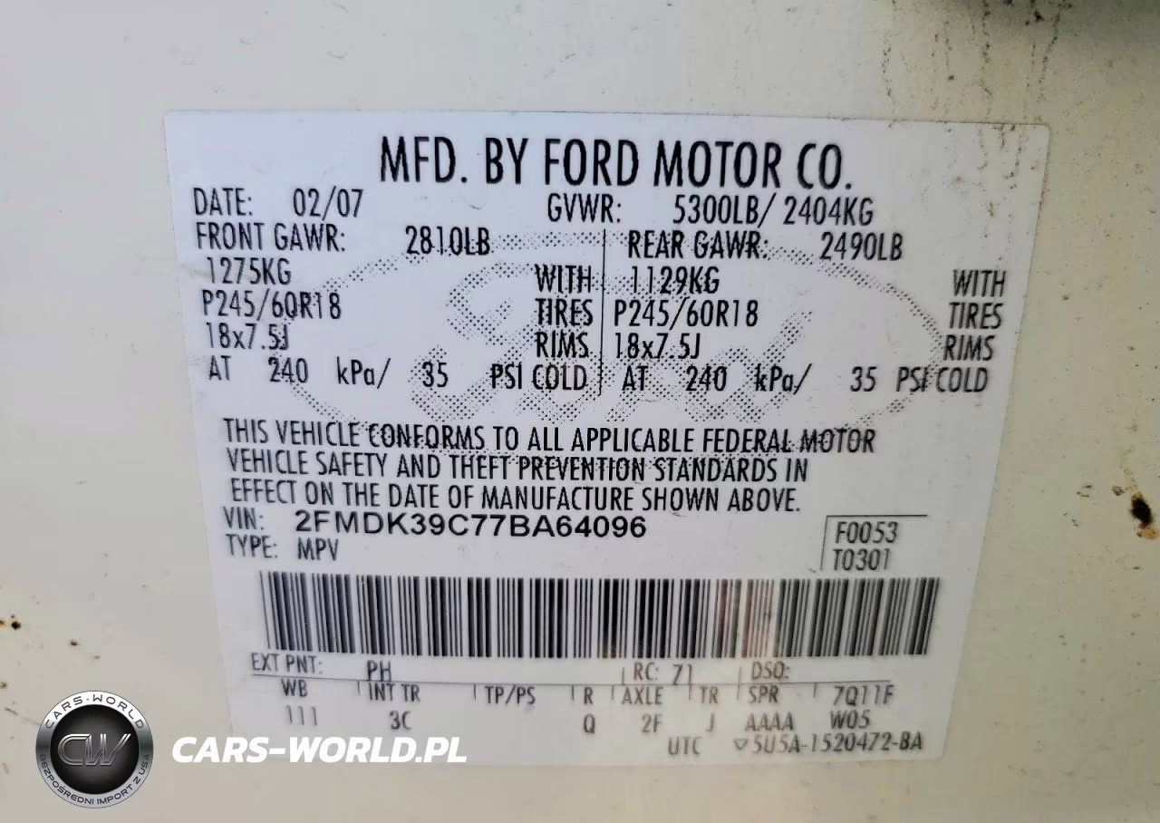 2007 Ford Edge Sel Plus VIN:2FMDK39C77BA64096 - 13