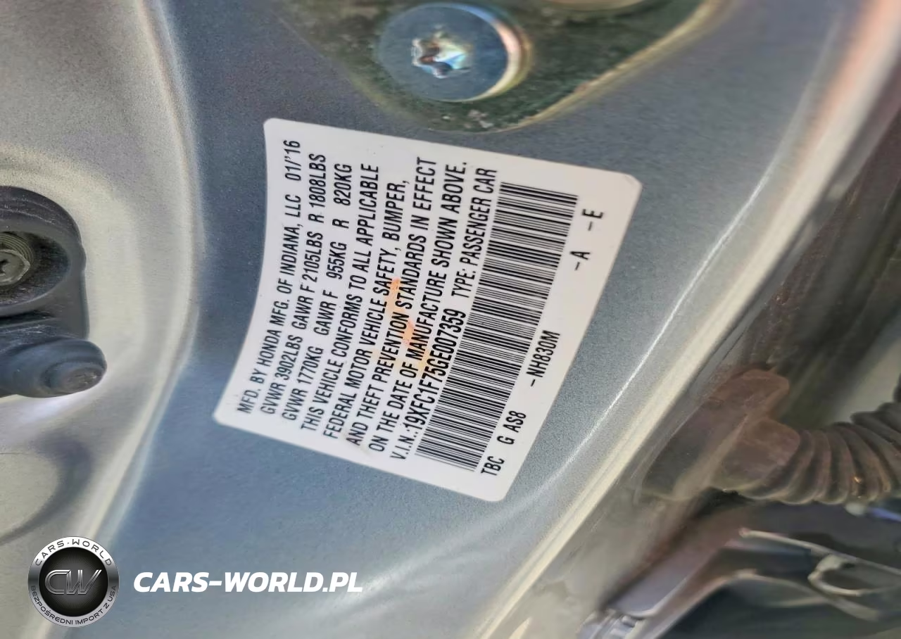 2016 Honda Civic Exl VIN:19XFC1F75GE007359 - 12