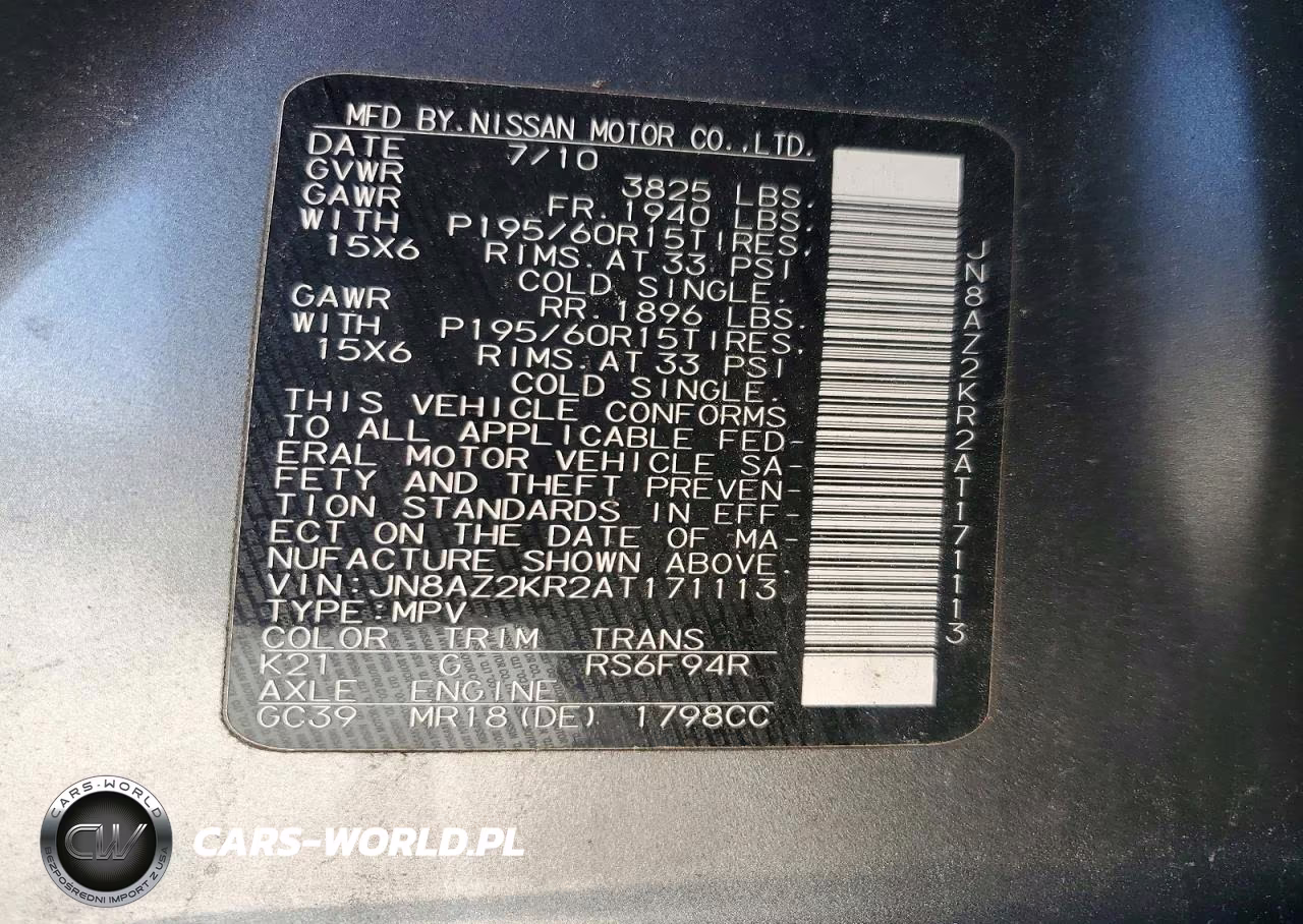 2010 Nissan Cube 1.8 VIN:JN8AZ2KR2AT171113 - 14