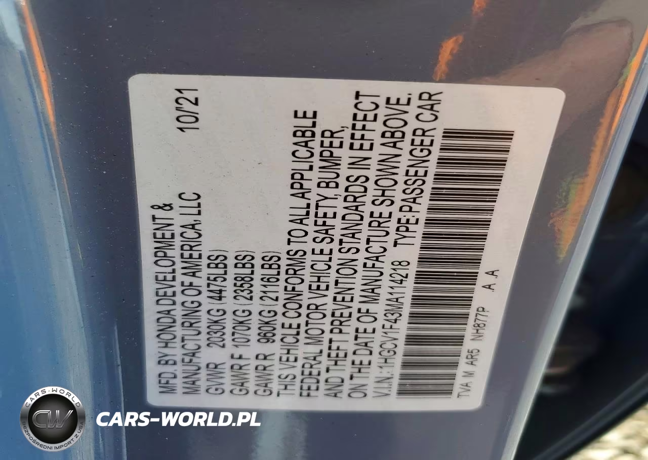 2021 Honda Accord Sport Se VIN:1HGCV1F43MA114218 - 12