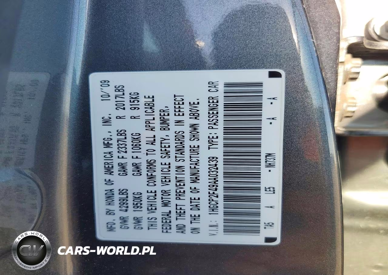 2010 Honda Accord Lxp VIN:1HGCP2F49AA032439 - 12