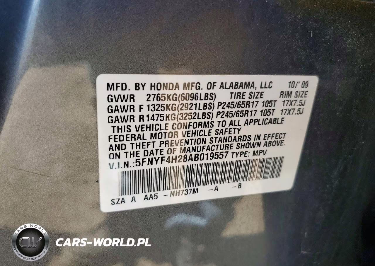 2010 Honda Pilot Lx VIN:5FNYF4H28AB019557 - 13