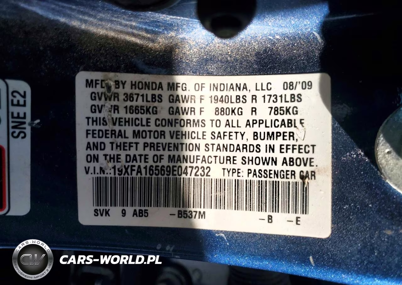2009 Honda Civic Lx VIN:19XFA16569E047232 - 12