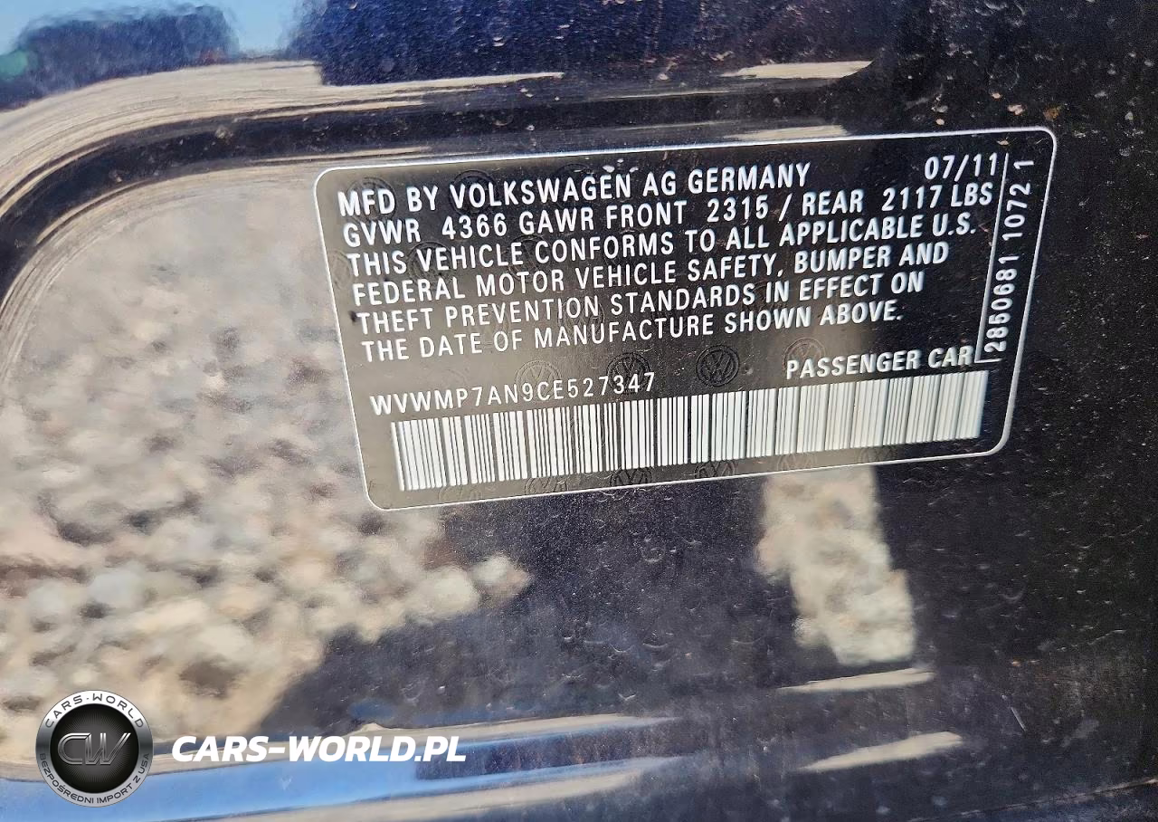 VOLKSWAGEN CC SPORT VIN:WVWMP7AN9CE527347 - 12