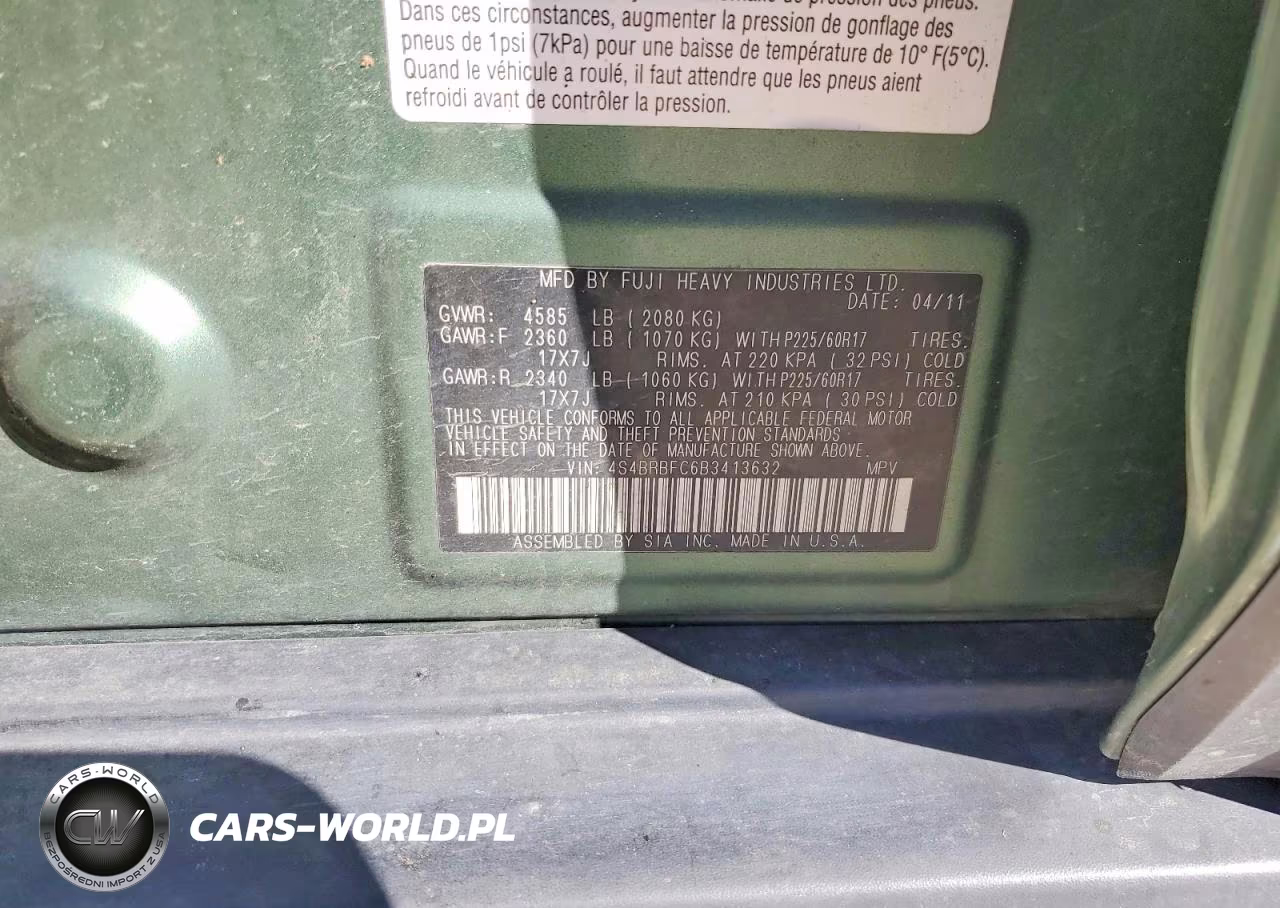 2011 Subaru Outback 2.5I Premium VIN:4S4BRBFC6B3413632 - 13