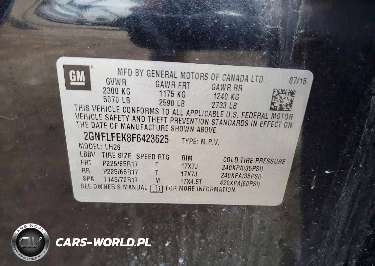 CHEVROLET EQUINOX VIN:2GNFLFEK8F6423625 - 13