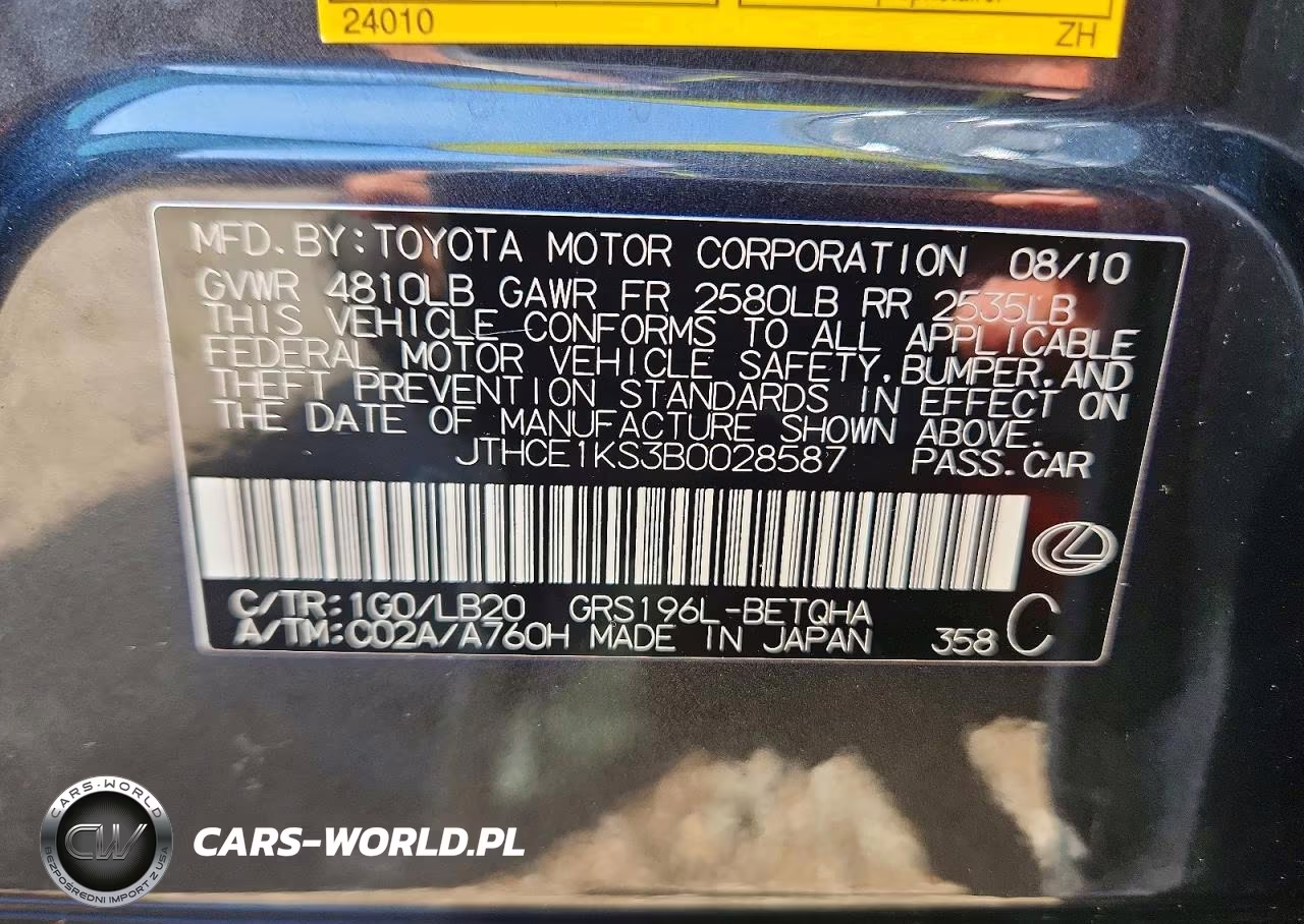 2011 Lexus Gs 350 VIN:JTHCE1KS3B0028587 - 12