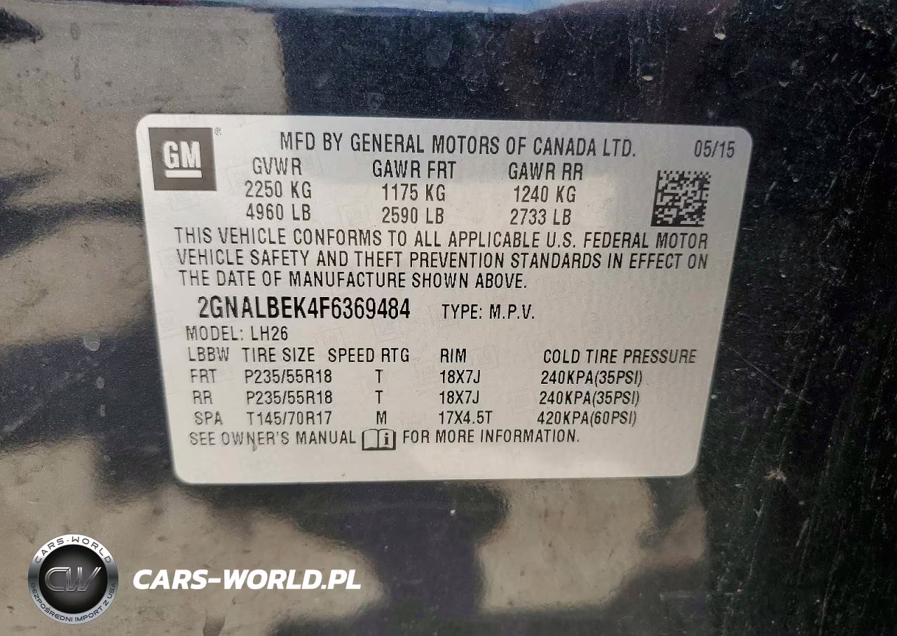 2015 Chevrolet Equinox Lt VIN:2GNALBEK4F6369484 - 13