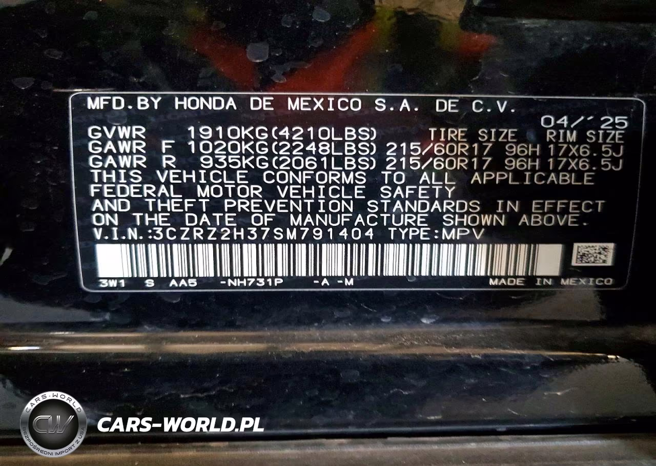 2025 Honda Hr-V Lx VIN:3CZRZ2H37SM791404 - 13