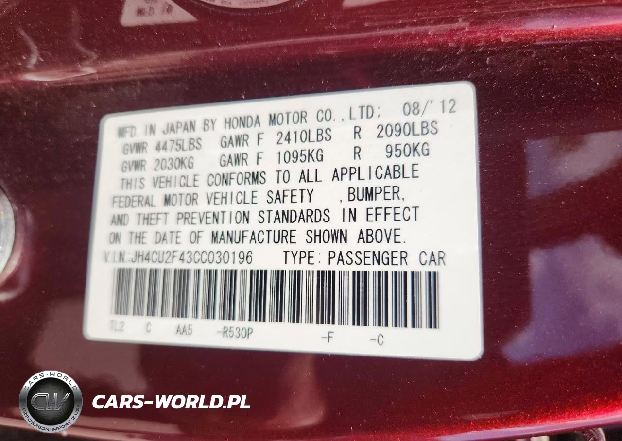 2012 Acura Tsx VIN:JH4CU2F43CC030196 - 12