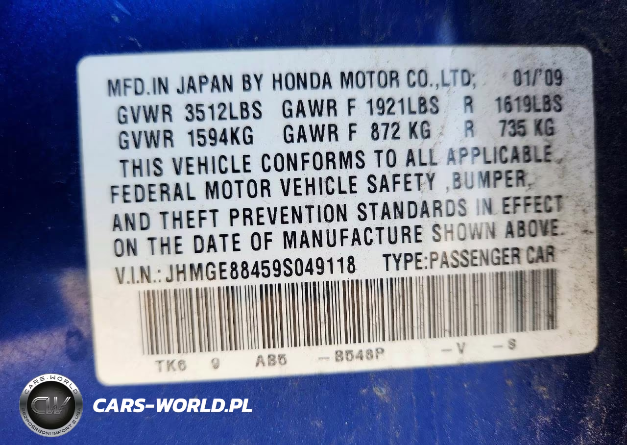 2009 Honda Fit Sport VIN:JHMGE88459S049118 - 12