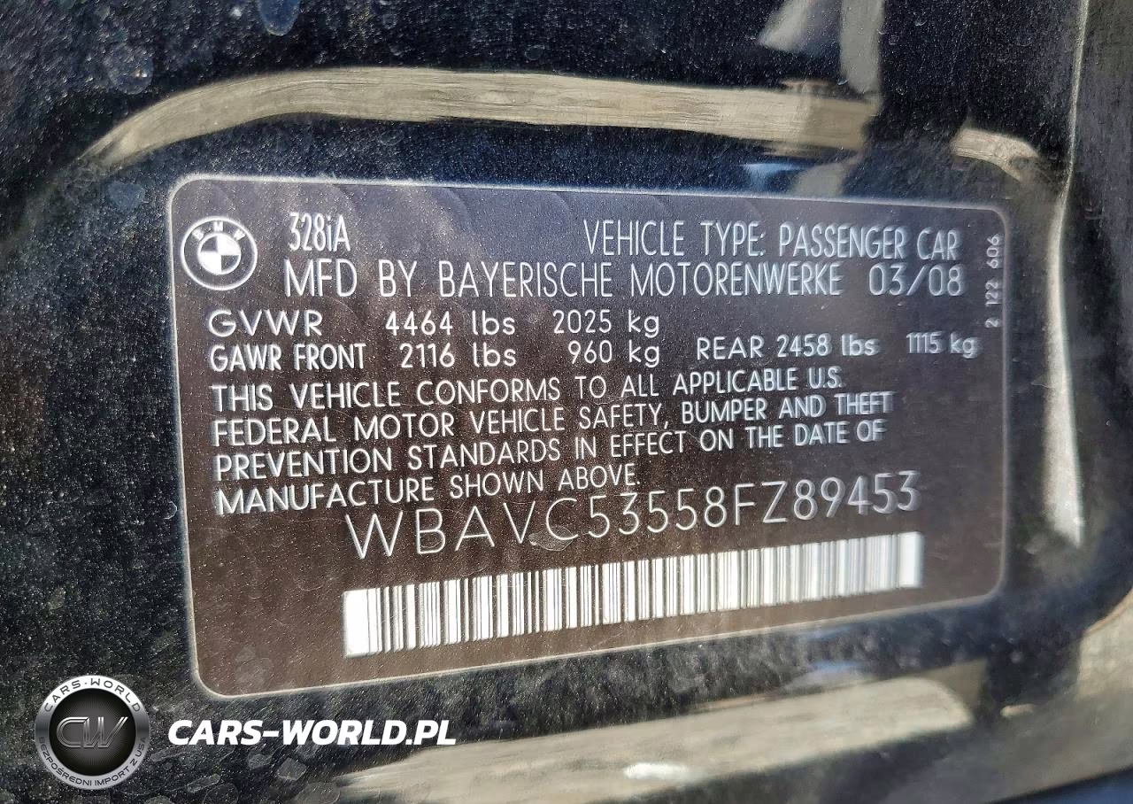 2008 BMW 328 I Sulev VIN:WBAVC53558FZ89453 - 12