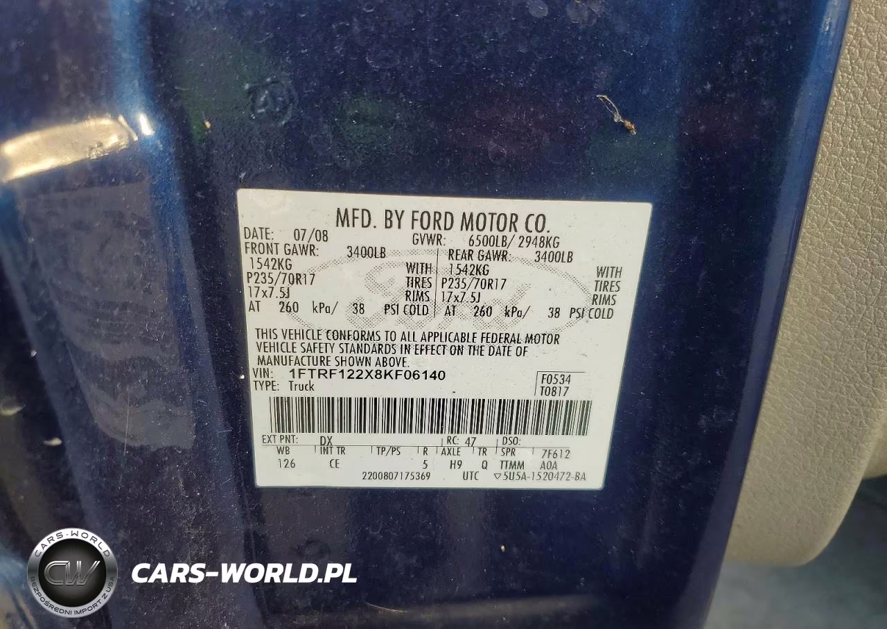 2008 Ford F150 VIN:1FTRF122X8KF06140 - 12