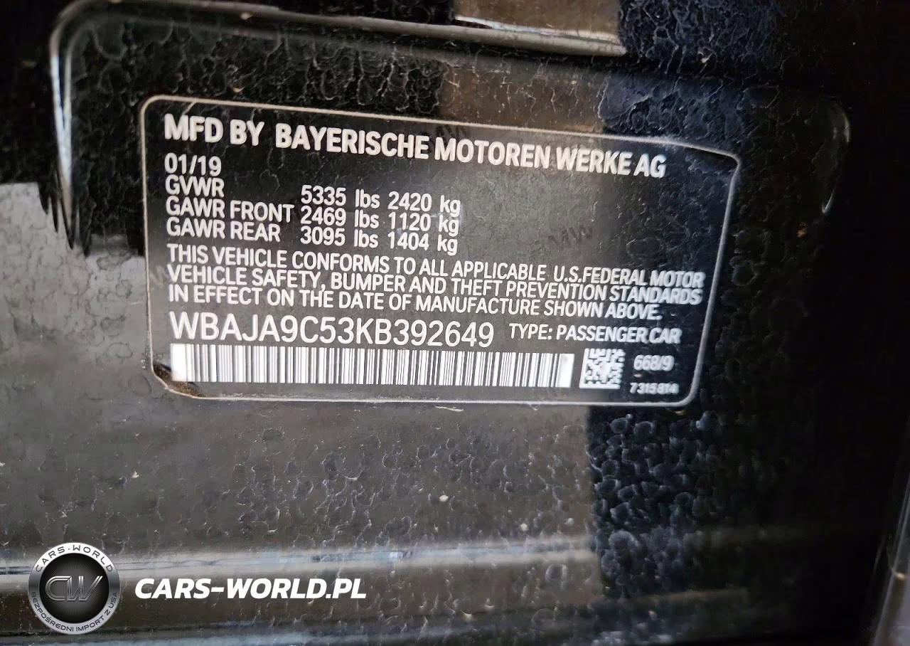 2019 BMW 530E VIN:WBAJA9C53KB392649 - 12