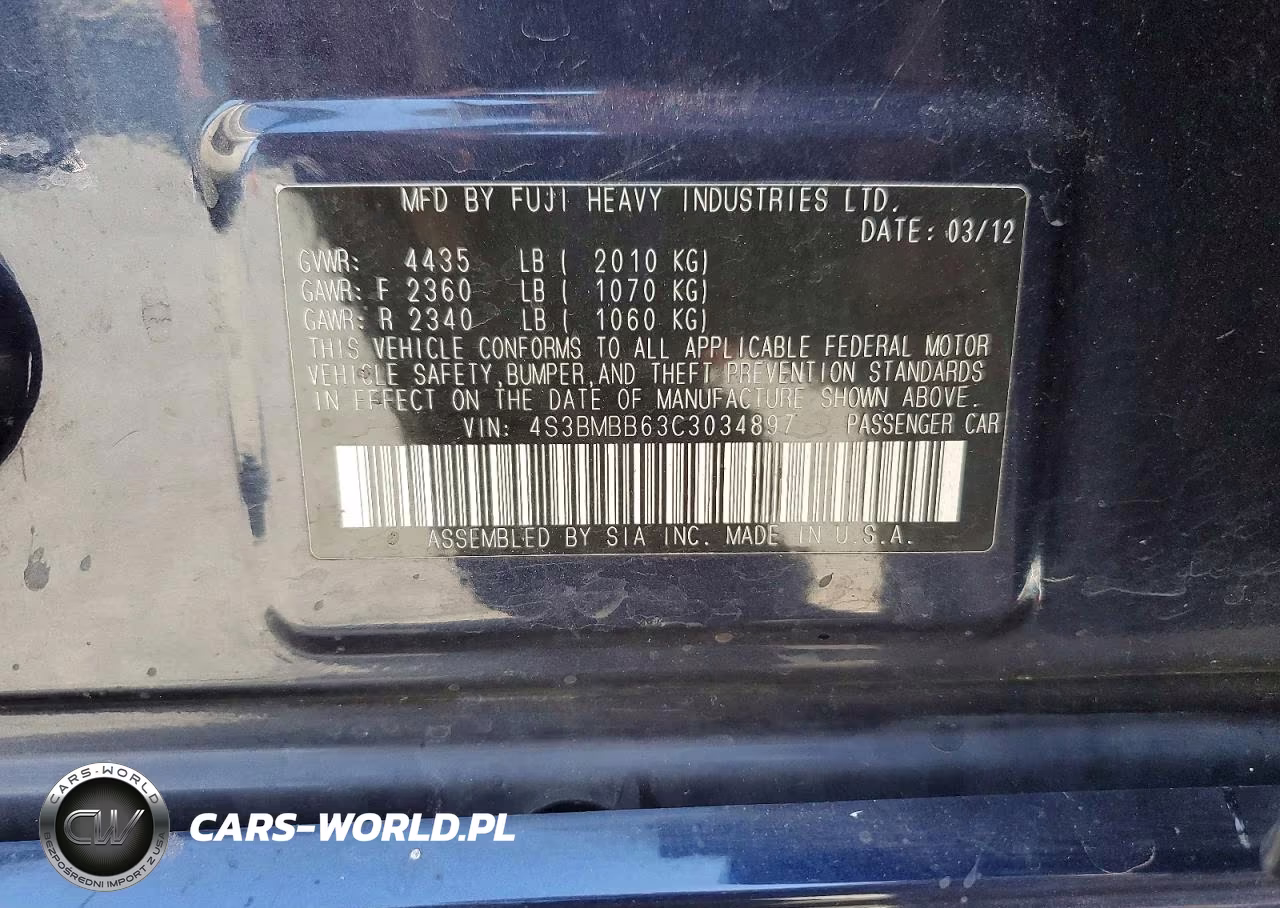 2012 Subaru Legacy 2.5I Premium VIN:4S3BMBB63C3034897 - 12