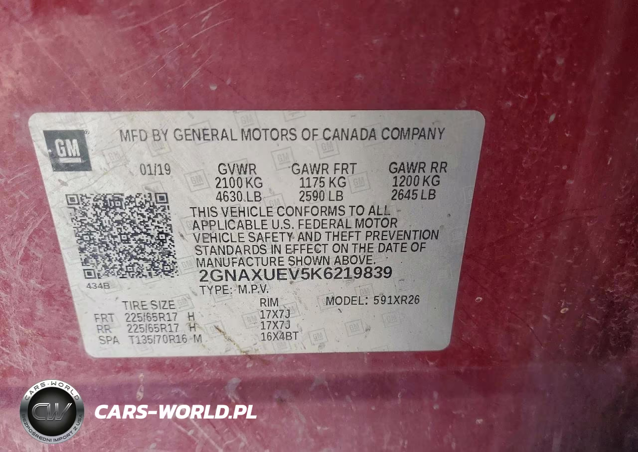 2019 Chevrolet Equinox Lt VIN:2GNAXUEV5K6219839 - 13