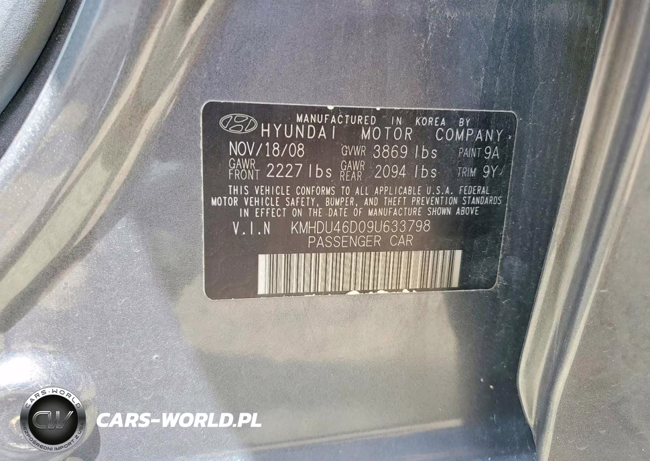 2009 Hyundai Elantra Gls VIN:KMHDU46D09U633798 - 12