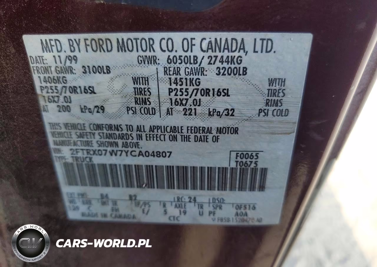 2000 Ford F150 VIN:2FTRX07W7YCA04807 - 12