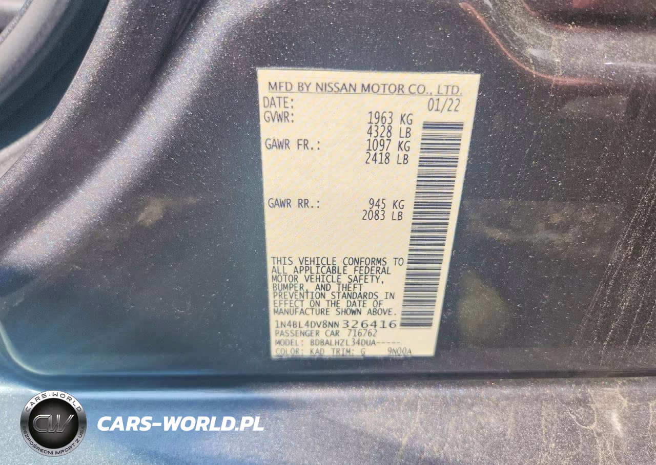 2022 Nissan Altima Sv VIN:1N4BL4DV8NN326416 - 13