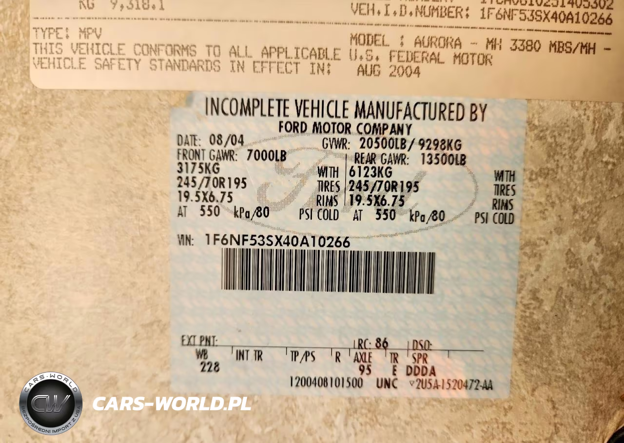 2004 Ford F550 Super Duty Rv VIN:1F6NF53SX40A10266 - 10