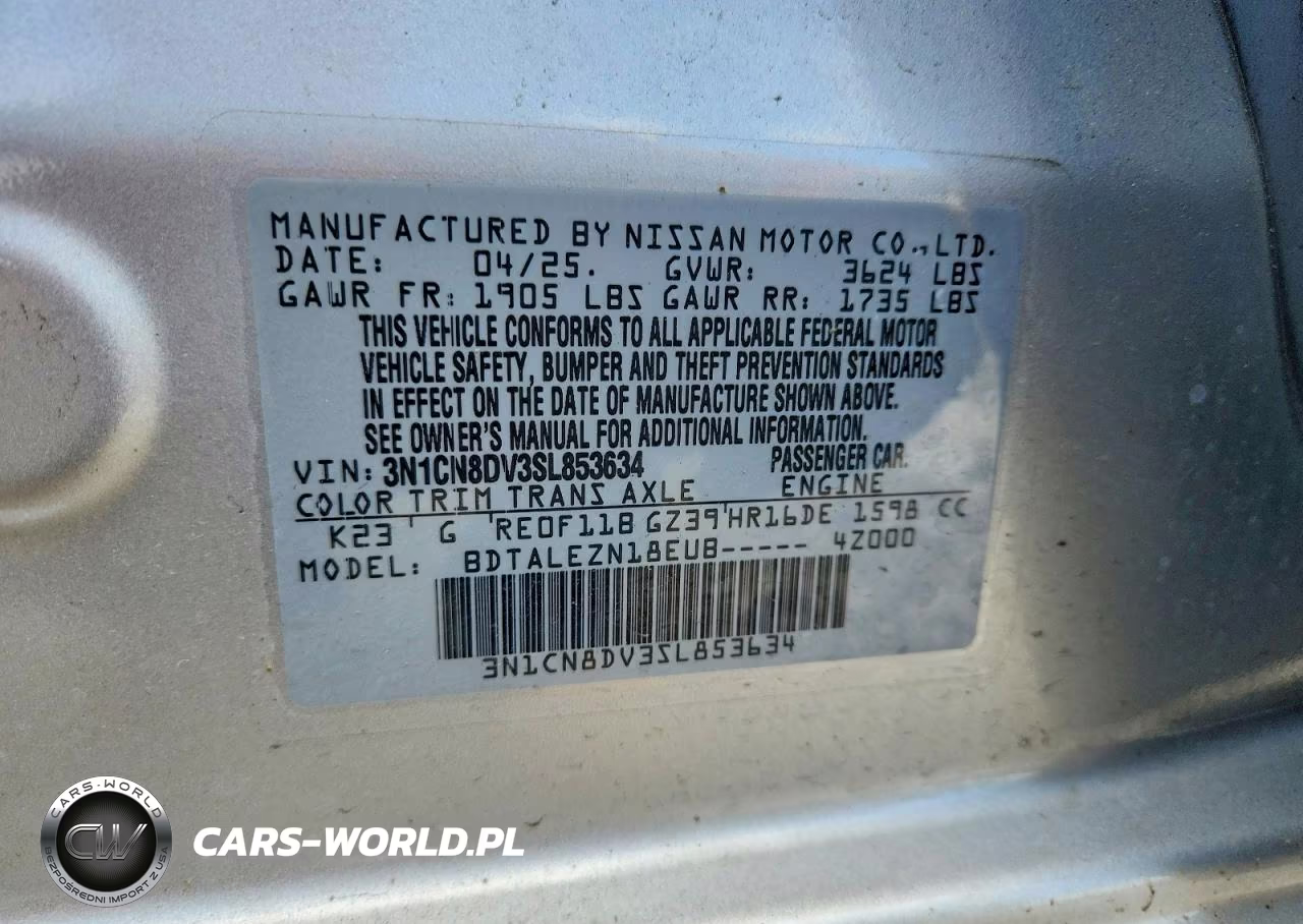 2025 Nissan Versa S VIN:3N1CN8DV3SL853634 - 12