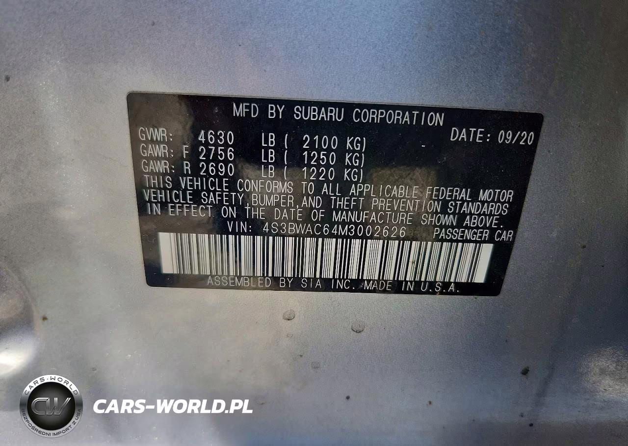 2021 Subaru Legacy Premium VIN:4S3BWAC64M3002626 - 12