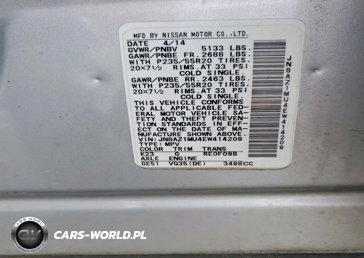 2014 Nissan Murano Le VIN:JN8AZ1MU4EW414209 - 13