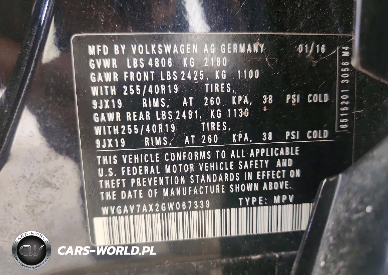 2016 Volkswagen Tiguan S VIN:WVGAV7AX2GW067339 - 13
