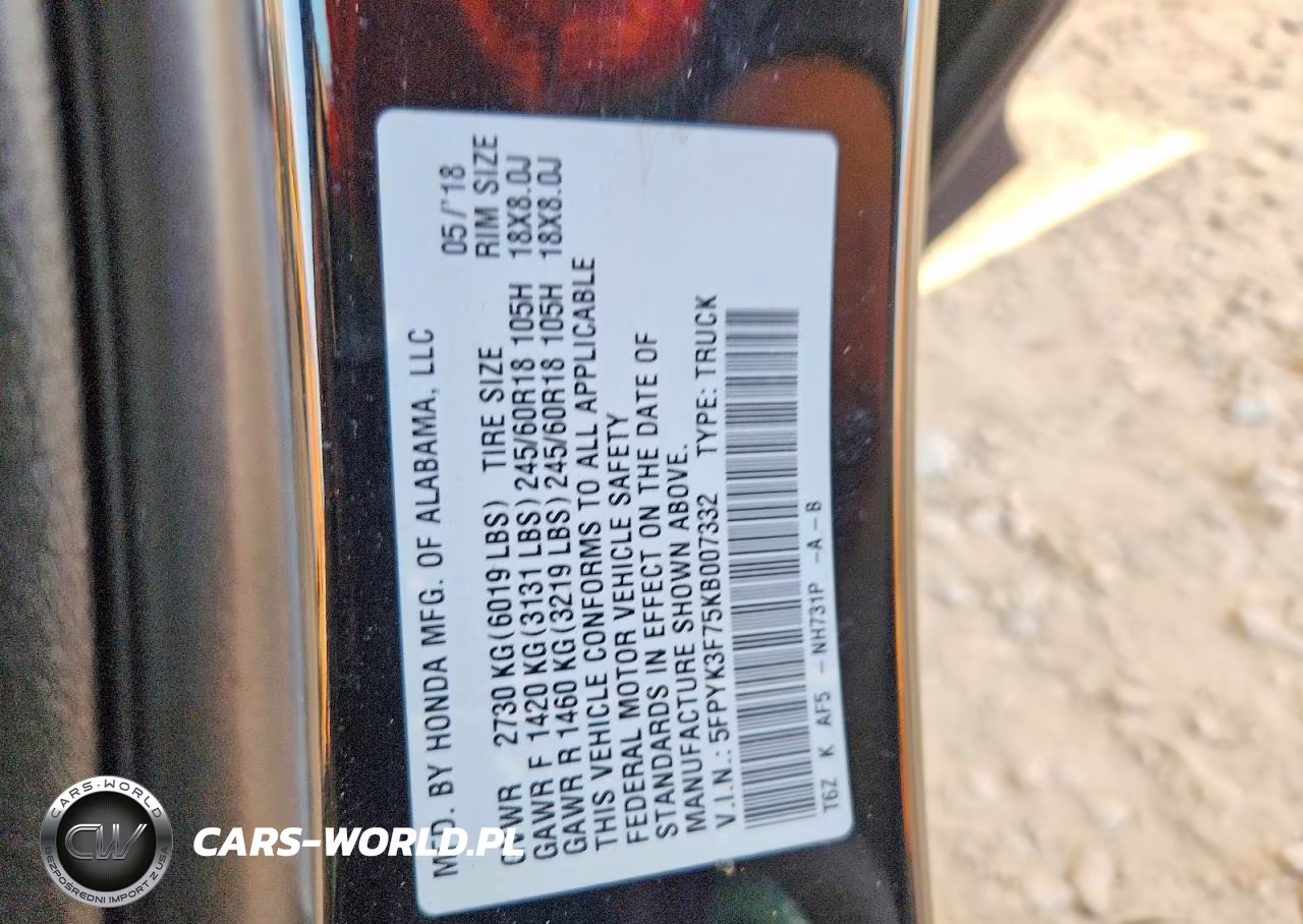2019 Honda Ridgeline Rtl VIN:5FPYK3F75KB007332 - 12